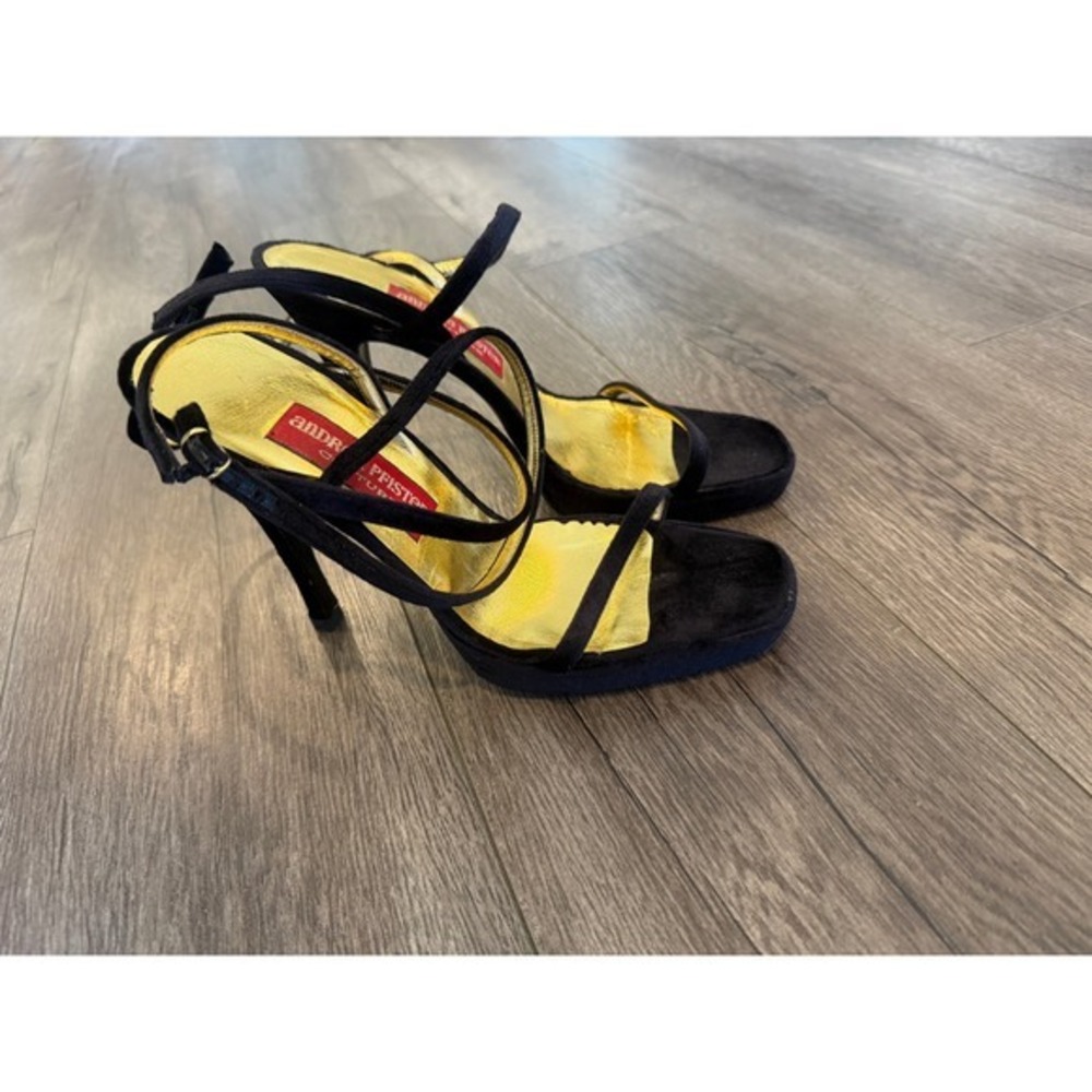 Andrea Pfister Couture Black Suede Strappy Heels Sandals‎ Size 8.5